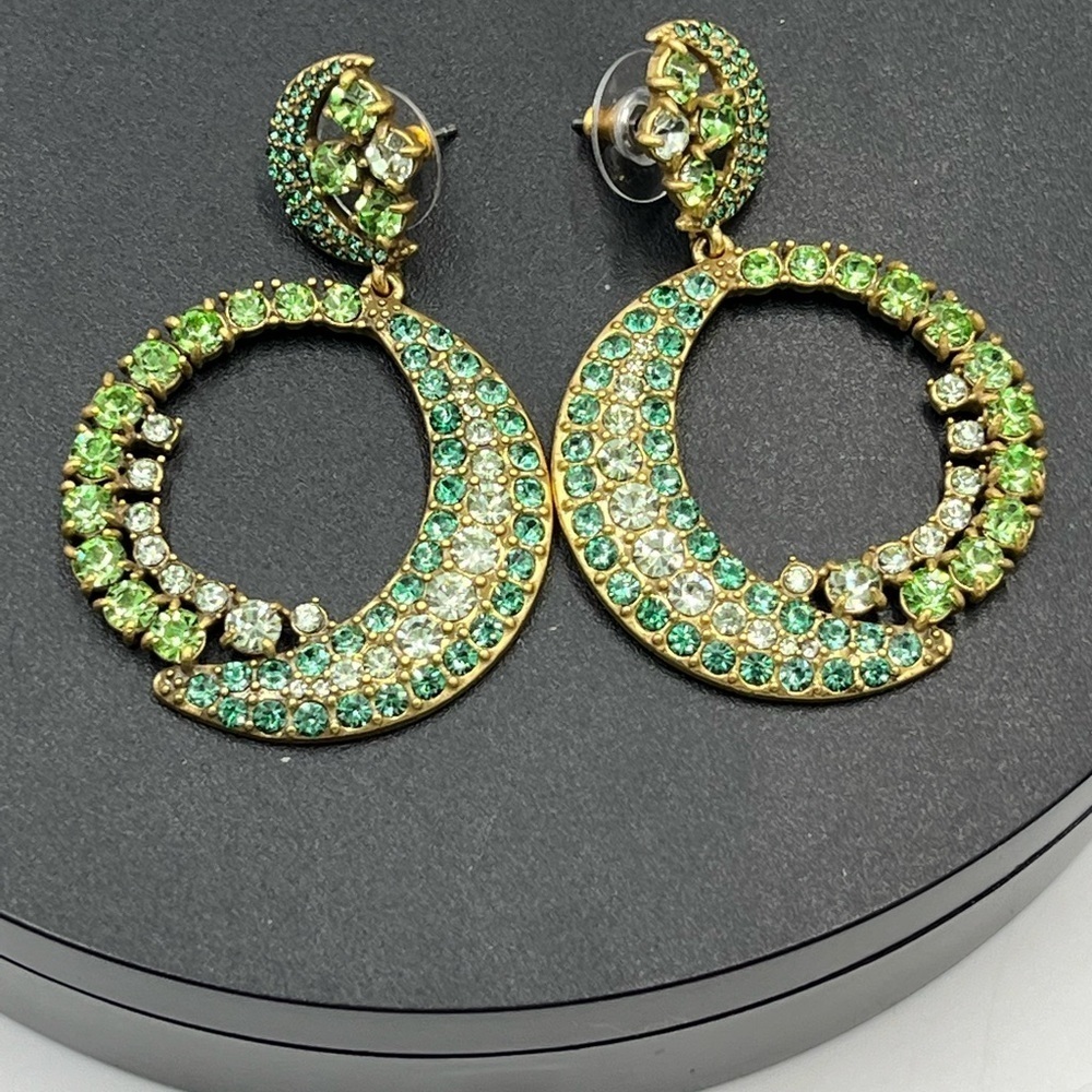 J. Crew Celestial Drop Knocker Earrings Light pistachio Green Gold Plated Brass